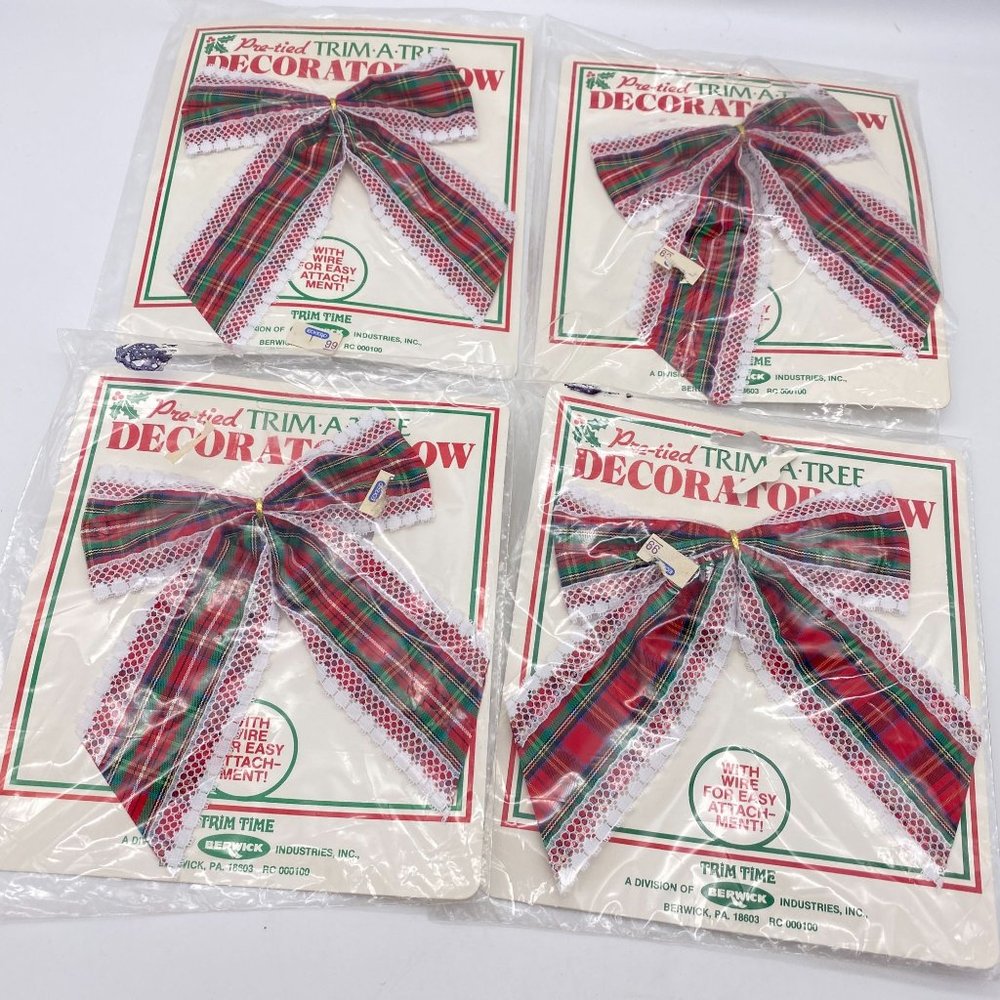 Vintage Berwick Pre tied plaid Christmas tree bows tartan Trim a tree - Picture 2 of 8